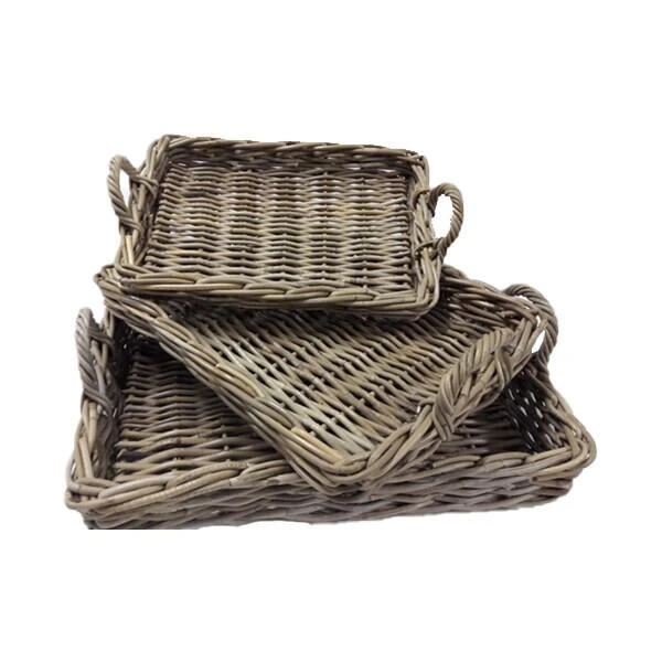 Serveermanden In Riet - Dienbladen - Set Van 3 Stuks 3 Serveermanden In Riet - Dienbladen - Set Van 3 Stuks