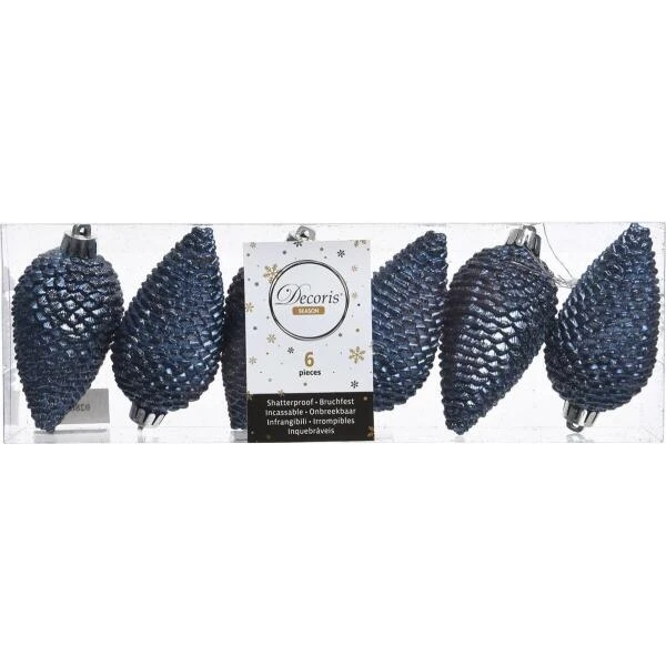 Dennenappels 8 Cm - Nachtblauw - Set Van 6 Stuks 4 Dennenappels 8 Cm - Nachtblauw - Set Van 6 Stuks - Afbeelding 2