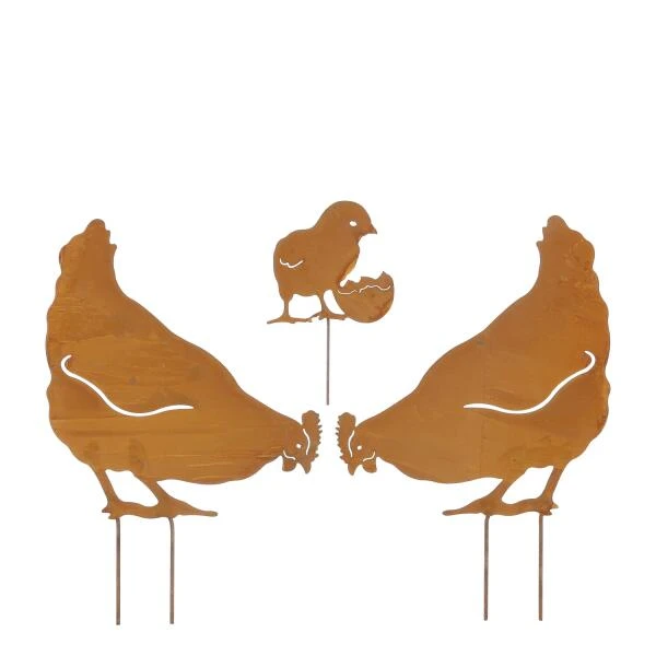 Tuinsteker Kip Roest - Set Van 3 Stuks 3 Tuinsteker Kip Roest - Set Van 3 Stuks