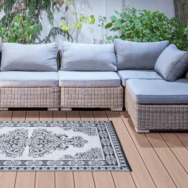 ESSCHERT DESIGN Tuintapijt Perzisch Zwart/wit 180 × 120cm 3 ESSCHERT DESIGN Tuintapijt Perzisch Zwart/wit 180 × 120cm