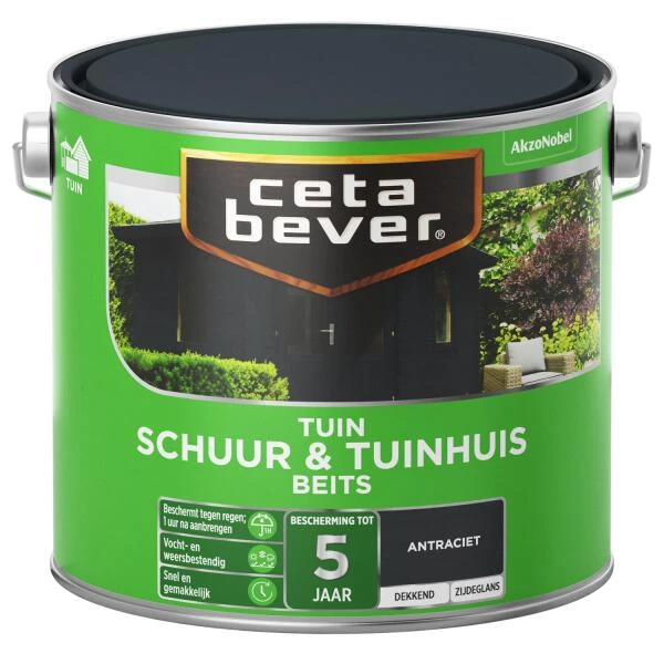 Cetabever Tuinbeits Schuur & Tuinhuis Dekkend, Antraciet - 2,5 L 3 Cetabever Tuinbeits Schuur & Tuinhuis Dekkend, Antraciet - 2,5 L