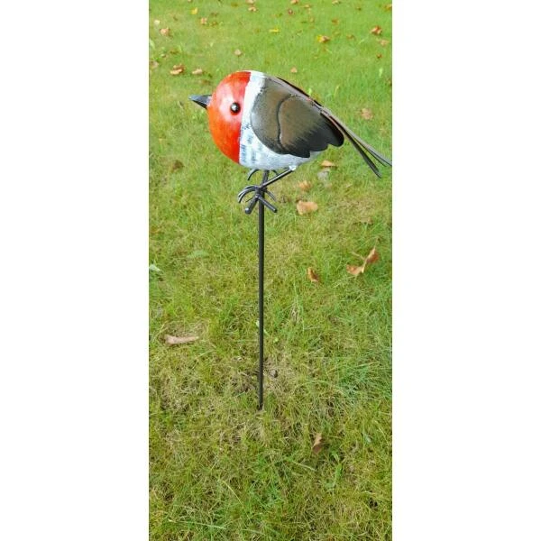 Roodborstje Metaal Op Stok 4 Roodborstje Metaal Op Stok - Afbeelding 2