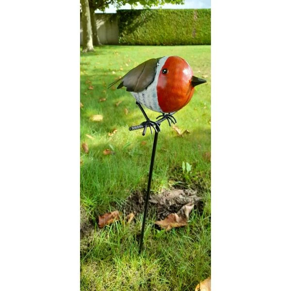 Roodborstje Metaal Op Stok 5 Roodborstje Metaal Op Stok - Afbeelding 3